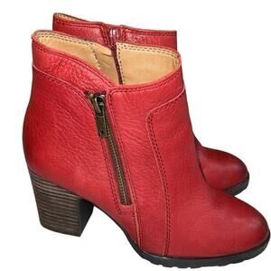 LUCKY BRAND Nilafa Red Leather Double Zip Waterproof Block Heel Booties Sz 6.5M